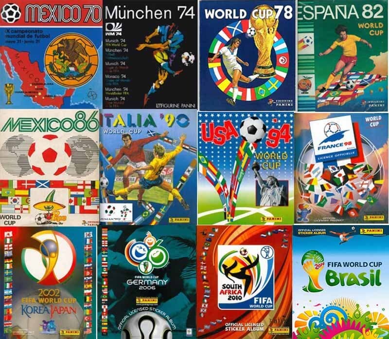 World Cup sticker album pages with football collectibles